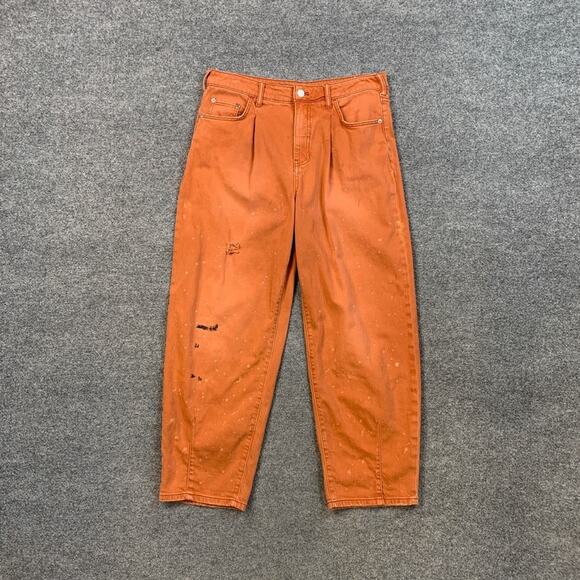 Pilcro Jeans Womens 29 Orange Denim Breaker Relaxed Barrel Crop High Rise *READ - Picture 2 of 13